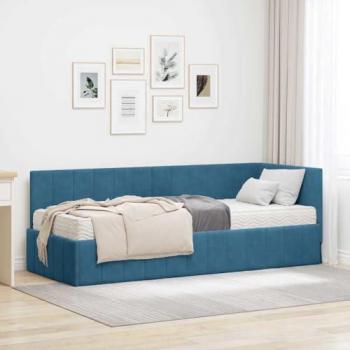 Cadre & Matelas Bleu Velours, 80 cm x 200 cm – Lit d’angle moderne