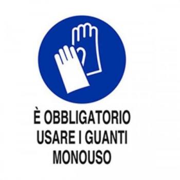 Cartello Indicazione Uso Guanti Mono Alluminio 30x20 cm