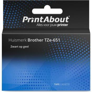 PrintAbout Schriftband für Brother TZe-651 – 24 mm, 5‑Stück – Schwarz auf Gelb