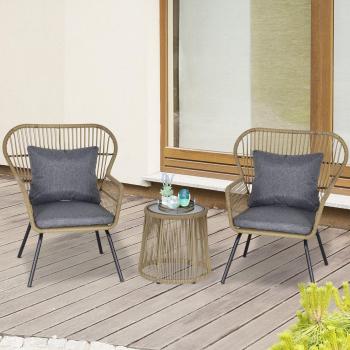Outsunny Webbed Rattan 3-Piece Outdoor Patio Furniture Set