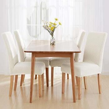 Removable White Spandex Chair Slipcovers – Washable, Stretchy Dining Chair Protectors (Set of 4)
