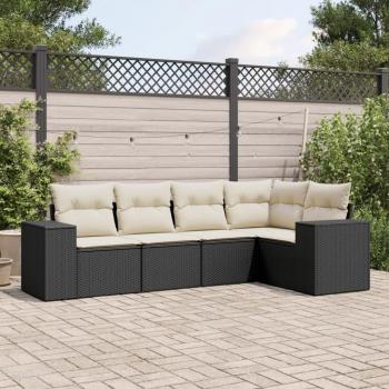 Conjunto de sofás de jardín 5 pzas y almohadas de polyrattan negro