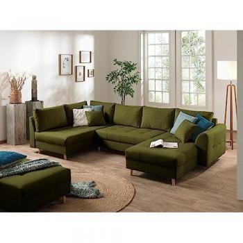 Skandinavisches Wohnzimmer‑Set LISA DESIGN Rune – 7‑Sitzer mit Hocker (Oliv)