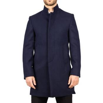 Stand Collar Blue Wool Blend Overcoat – Infinity Leather, Men’s 38R