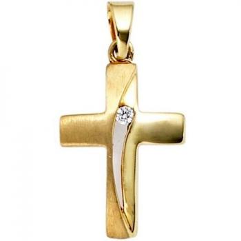 Anhänger Kreuz 333 Gold Gelbgold teil matt 1 Zirkonia (Goldkreuz)