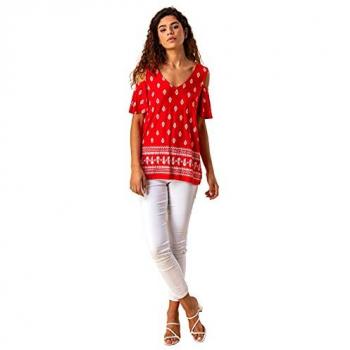 Womens Paisley Print Cold Shoulder Top