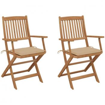 Sillas de jardín plegables (x2) con cojines de madera dura de acacia