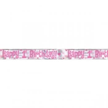 Striscione Amscan “Cuori di Festa” 3,65 m 1° Compleanno Argento/Rosa