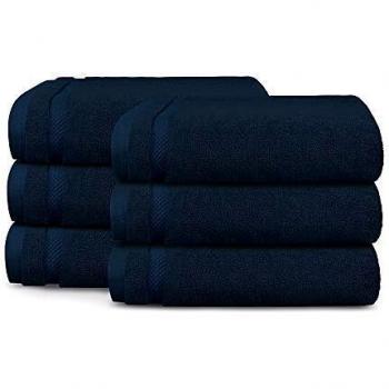 TRIDENT Luxury Hotel Collection Extra Large Cotton Wash Towels, 6 Piece Set, Super Soft, Extra Absorbent (Navy)