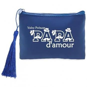 Monnaie en tissu bleu avec motif “Papa d’Amour” – Personnalisable