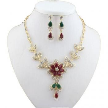 African Women's Gold and Red Jewelry Set