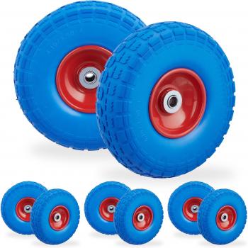 Solid Rubber Wheelbarrow Tire Set – Relaxdays 8 Pack, 4.1/3.5‑4, Blue/Red