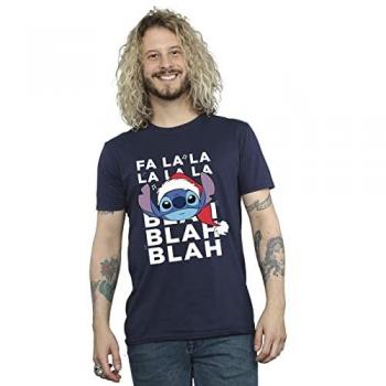 T-Shirt Blu Marino Natale Lilo e Stitch Uomo Blah Blah Blah