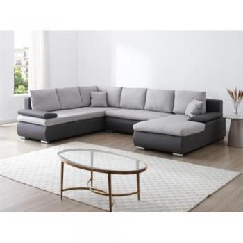 DAKOTA II Canapé d'angle droit en simili et tissu noir et gris