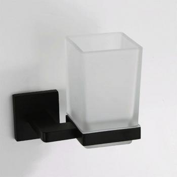 Ensemble élégant salle de bain noir – WC antique, anneau, crochet mural, porte-brosse, panier verre