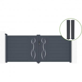 Puerta Abatible de Aluminio Gris 3m con 2 Postes H.166cm