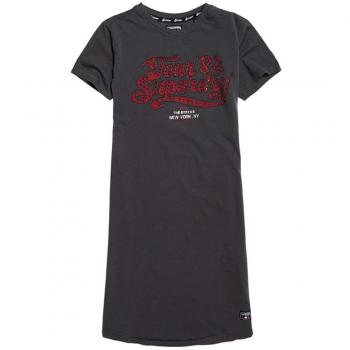 Superdry Tour 84 Vestido T-Shirt, Vestido para Mujer, Gris