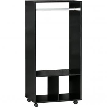 Homcom Open Wardrobe with Hanging Rod and Storage Shelves Mobile Garment Rack on Wheels, Black