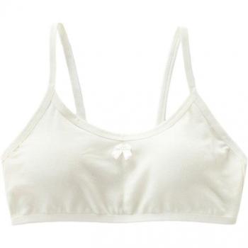 Ropa interior juvenil con tirantes delgados, color caramelo, lazo decorativo, sujetador sin hilos, acolchado extraíble