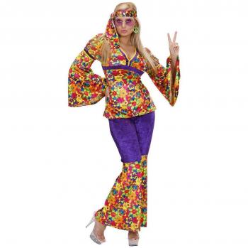 Hippie Girl Kostüm Set (Oberteil, Hose, Stirnband) – Widmann, Farbe Pastellblau, Größe L
