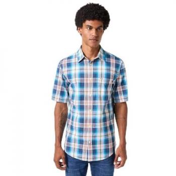 Camicia Wrangler Blu Navy Maniche Corte Uomo L