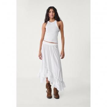 Asymmetric Ruffled Midi Skirt (Ecru) – Stradivarius Edition
