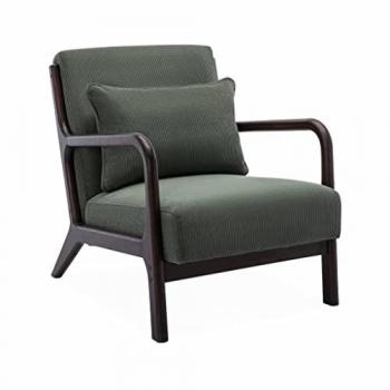 Fauteuil velours côtelé vert 1 place droit fixe structure en bois solide