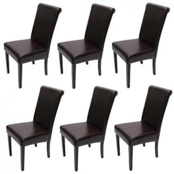 Set de 6 chaises de salle à manger Novara II, cuir brun/pieds noirs