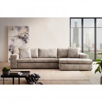 Andas L‑Form Ecksofa SLEETLAND XXL, Samtvelours oder Vintage‑Leder, grau – 325 × 72 × 167 cm