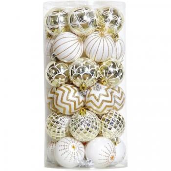 30Pcs White Gold Hanging Christmas Balls