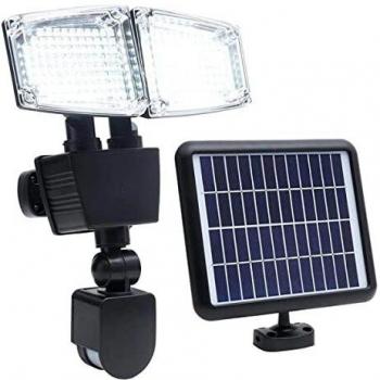 Eclairage LED solaire double têtes noir avec détecteur de mouvement orientable H23cm et panneau solaire déporté DOUGLAS