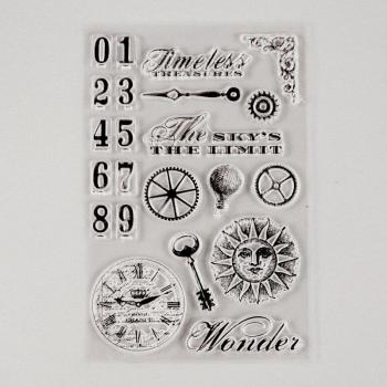 Old Fashioned Sun Face Rubber Stamp with Vintage Clock