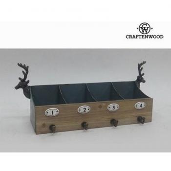Percha Rústica de Madera con 4 Pomos de Ciervo