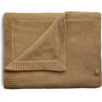 Coperta a pois senape in maglia 80 x 100 cm