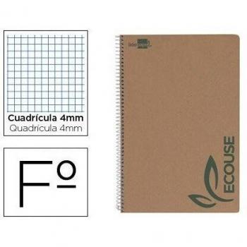 Cuaderno espiral Liderpapel folio ecouse tapa cartulina kraft 80h papel reciclado 80 gr cuadro 4mm con margen
