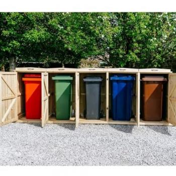 Chatburn Quintet 5‑Bin Wheelie Bin Storage Rack – Timber Finish, 64×297×120 cm