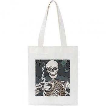 Cute Cat Skull Vintage Women’s Canvas Shoulder Bag – Large Capacity