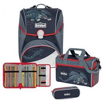 Scout Alpha Schulrucksackpaket – 4‑teilig, Schwarz Drache