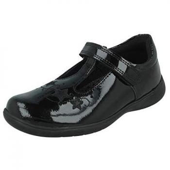 Star Jump Girls' School Shoes in Black Patent with Rip-Tape T-Bar, Size 9/E (Narrow), UK Size 9E, EU Size 27, US Size 10