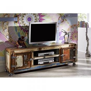 Meuble TV en bois laqué multicolore avec roulettes
