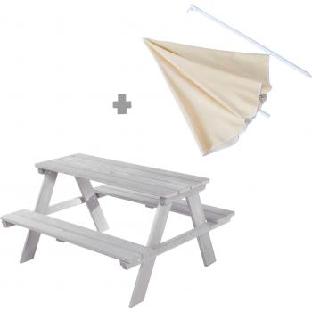 Kinder-Gartenmöbelset Picknick für 4, grau, mit Sonnenschutz
