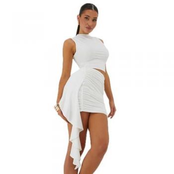 Cozy Ivory High-Neck Crop Top + Draping Mini Skirt Combo