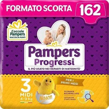 Pampers Progressi Midi, 162 Pannolini, Taglio 4-9 Kg, Taglio 3, Taglia 4-9 Kg