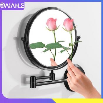 8-Inch Round Folding Cosmetic Mirror with Black Stainless Steel Frame