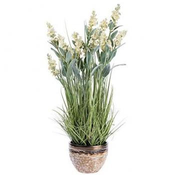 White Artificial Lavender Plant Decorative Metallic Pot, 66 cm Tall