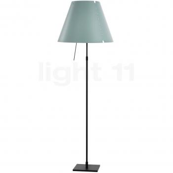 Luceplan Costanza Stehlampe mit Dimmer – Schirm seegrün, schwarzes Gestell, höhenverstellbar, Ø 40 cm, 160 cm hoch