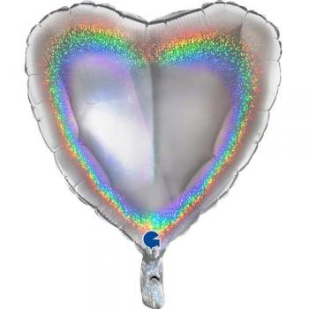 BALLON ALU CŒUR ARGENT HOLOGRAPHIQUE 46 CM