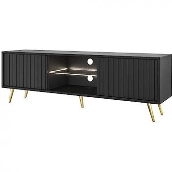 Mobile TV design Bello 135 cm, nero con frontali dogati e gambe oro