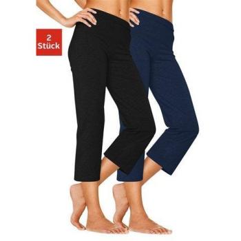 Caprihose VIVANCE ACTIVE – Damen, 95% Baumwolle / 5% Elasthan, N-Grün, blau (1x schwarz, 1x blau), Größe 56/58, Basic, Single Jersey, eng 3/4-Länge, Gummibund, Loungewear