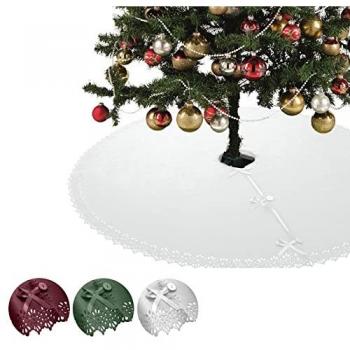 Wometo Weihnachtsbaumdecke Fleece rund mit Knöpfen und Satinbändern, OEKO-TEX 120 cm